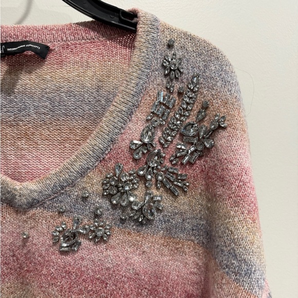 INC International Concepts Multicolor V-Neck Sweater with Embellishments. - Picture 3 of 6